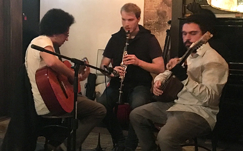 Silk Roads Trio performing at Claypots Seafood Bar - Aug 2019