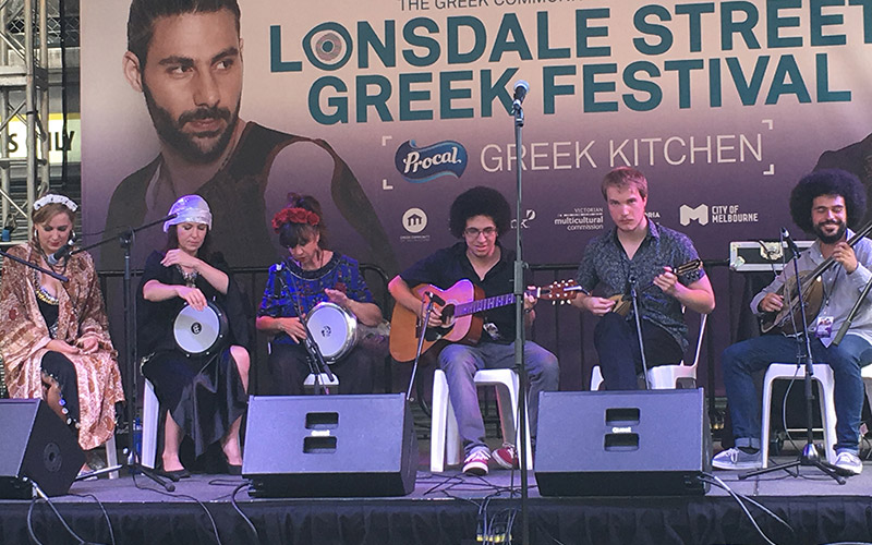 Londsdale Street Greek Festival playing a baglamadaki